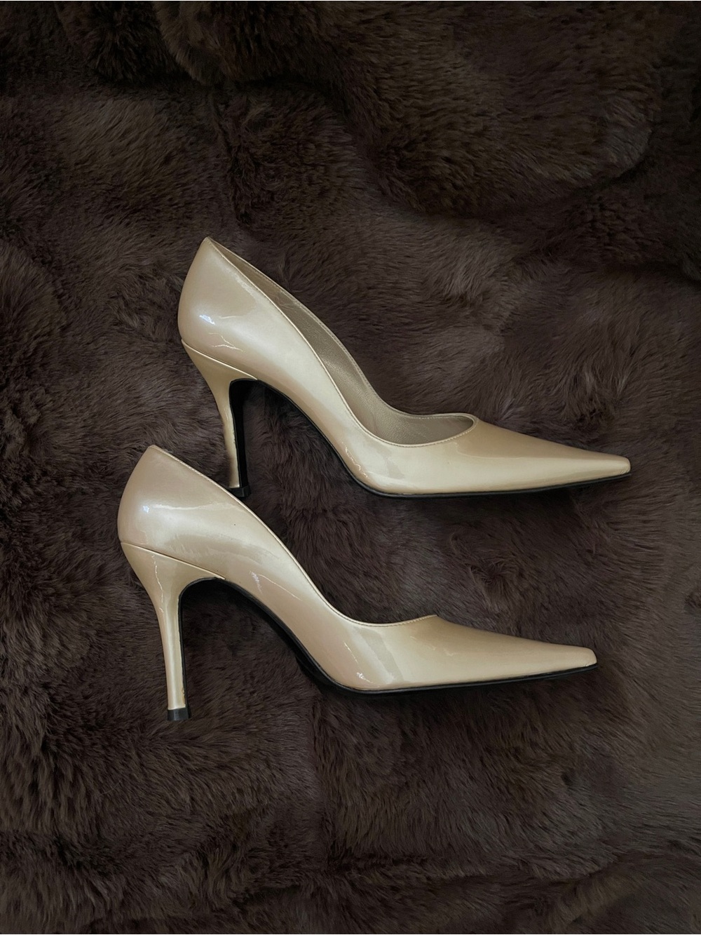 Stuart Weitzman Nouveau Pump Nude Metallic Champagne Patent Leather Heels 6.5